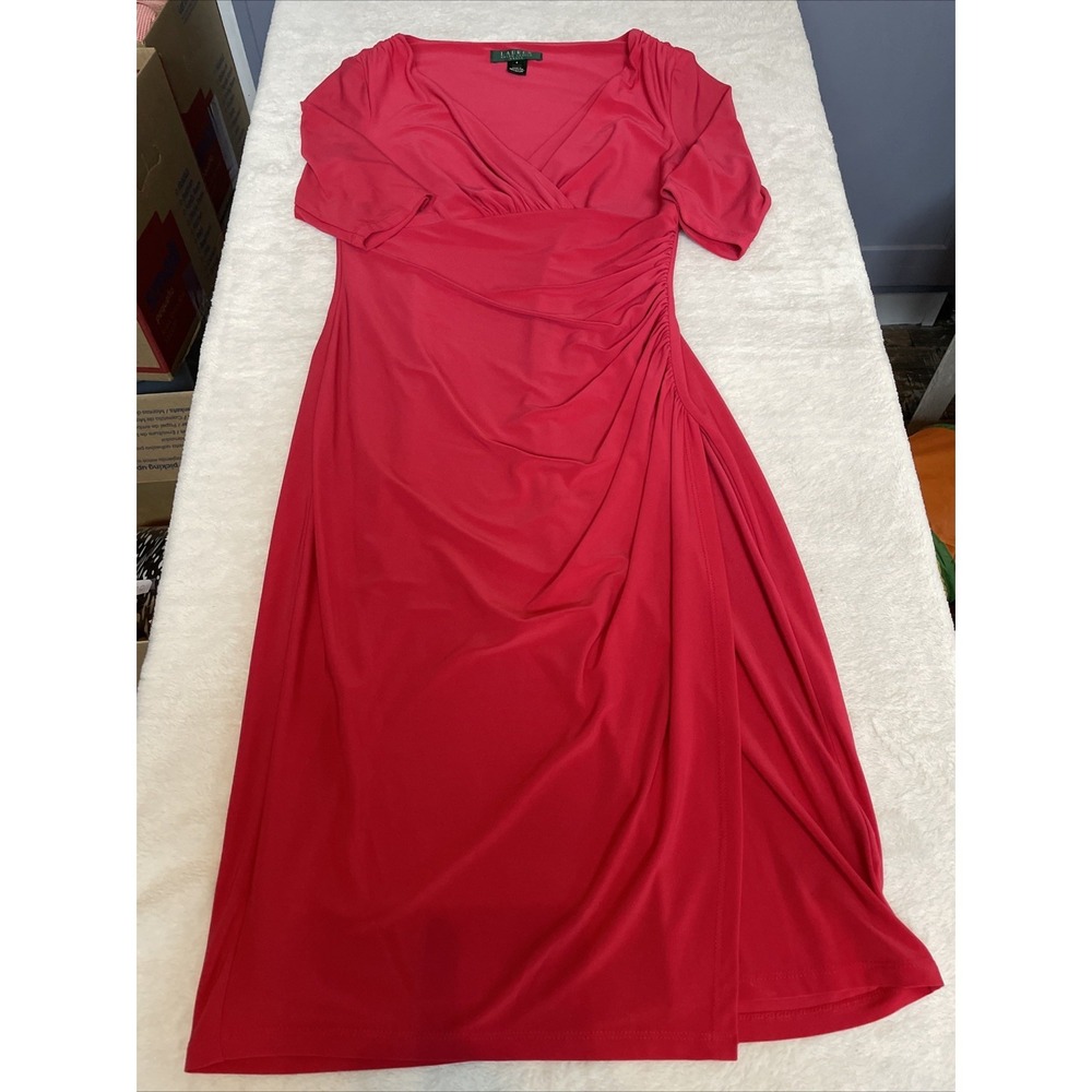 Ralph Lauren Women's Deep Pink Short Sleeve Knee Length Size 4